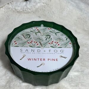 Sand + fog winter pine in large green ceramic jar